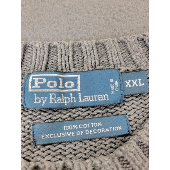 Polo Ralph Lauren Sweater Mens 2XL Gray Cotton Crewneck Pullover Knit Pony Logo - Picture 2 of 11